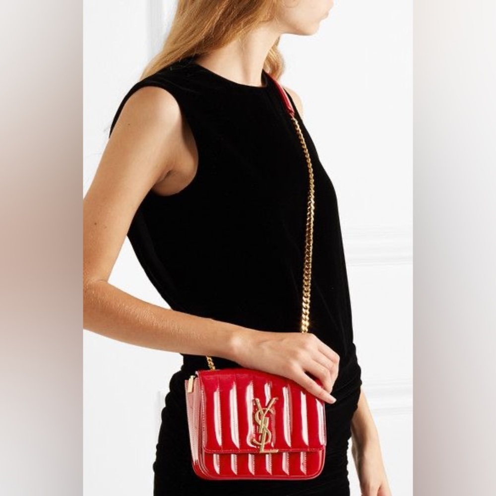 YSL Patent Leather Vicky Crossbody Bag in Red and Gold - Picture 9 of 9